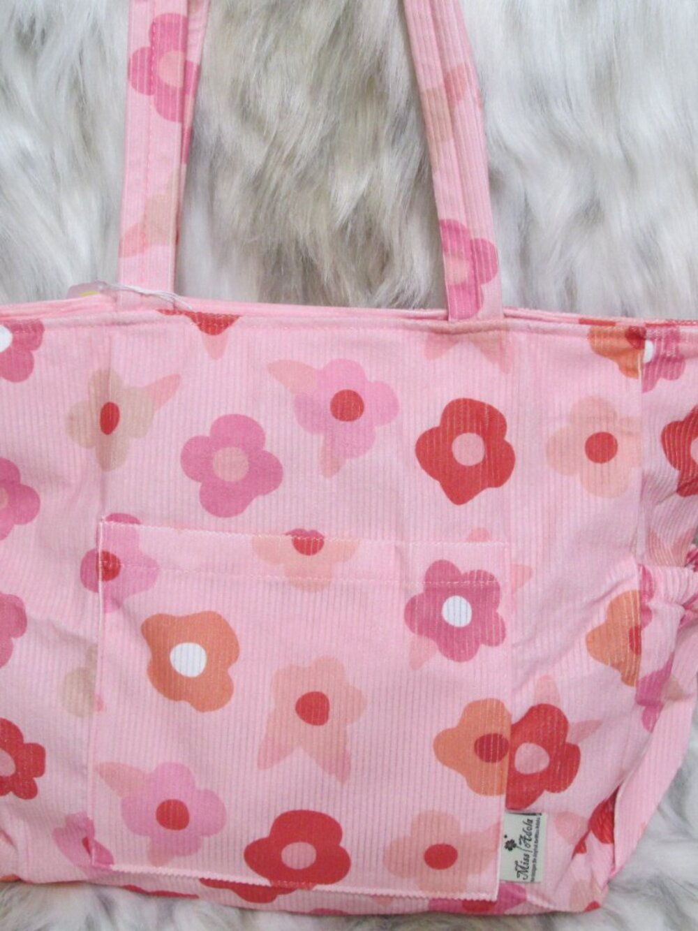 P3299-New Miss Adola Corduroy Pink Retro Flowers Shoulder Bag/Tote